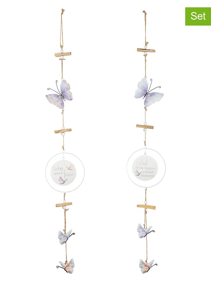 GILDE Girlandy (2 szt.) "Butterfly Dance" w kolorze beżowym - dł. 80 cm rozmiar: onesize