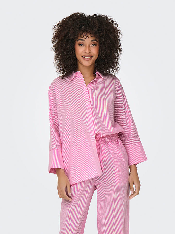 ONLY Bluse in Rosa/ Weiß - 45% | Größe M | Damen-blusen