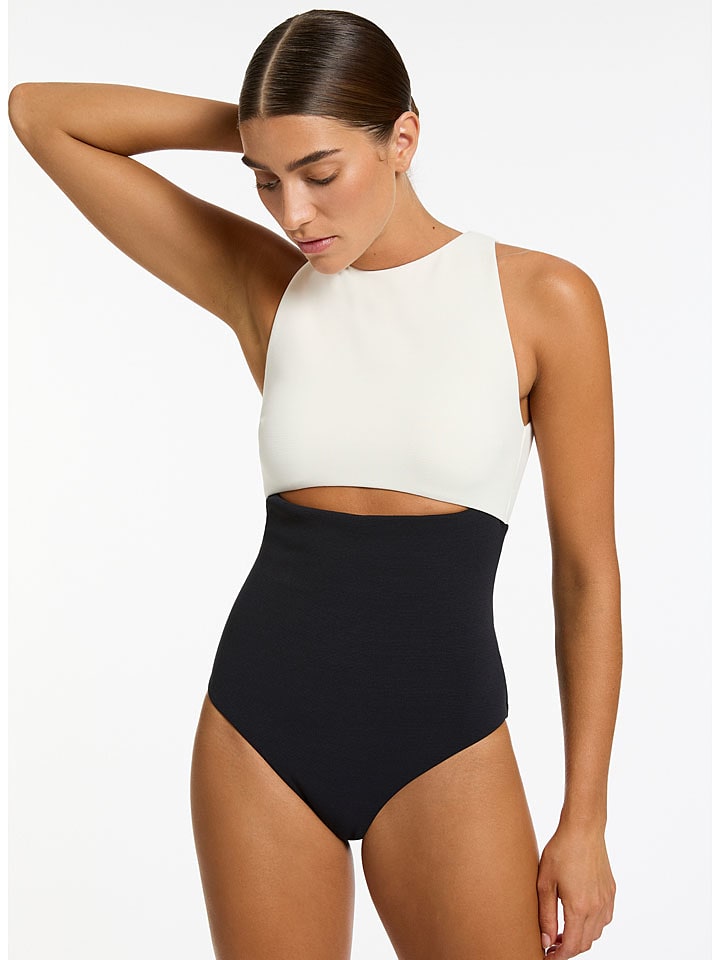 Jets Badeanzug in Creme/ Schwarz - 54% | Größe M | Damen-bademode