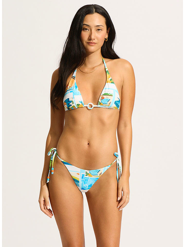 Seafolly Bikini-Oberteil in Türkis/ Weiß - 63% | Größe S | Damen-bademode