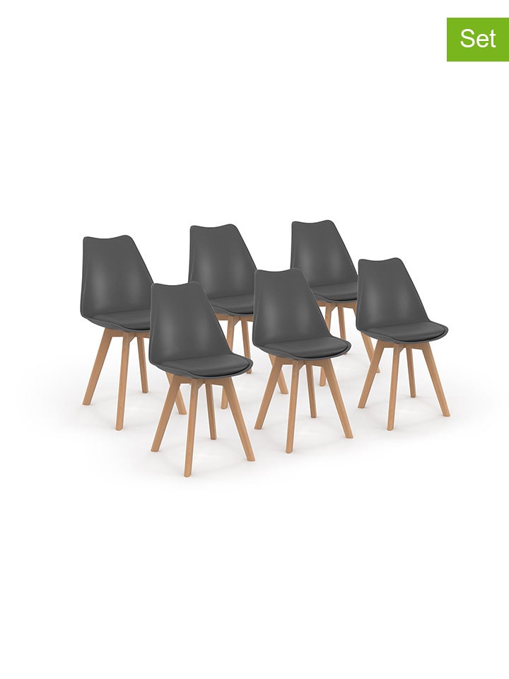 IDOMYA Factory 6er-Set: Esszimmerstühle "Nordia" in Grau - (B)46 x (H)79,5 x (T)51 cm - 70% | Sitzmoebel