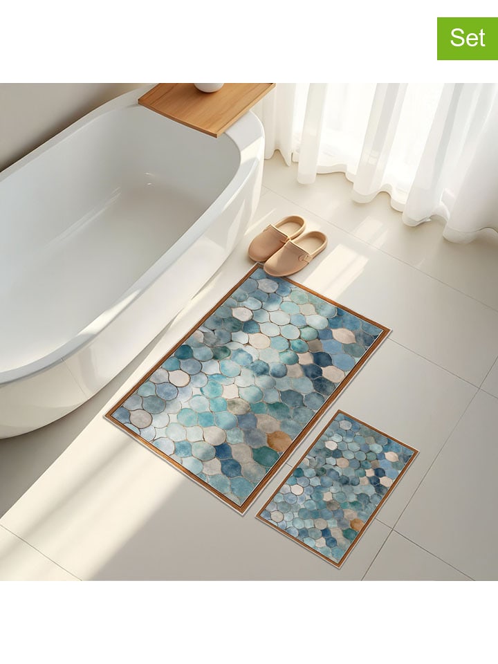Mijolnir 2er-Set: Badvorleger in Blau/ Hellbraun - 63% | Heimtextilien-badematten