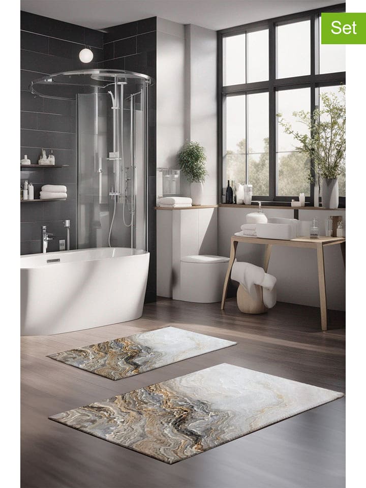 Mijolnir 2er-Set: Badvorleger in Grau/ Gold - 63% | Heimtextilien-badematten