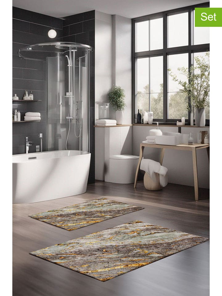 Mijolnir 2er-Set: Badvorleger in Grau/ Gold - 69% | Heimtextilien-badematten