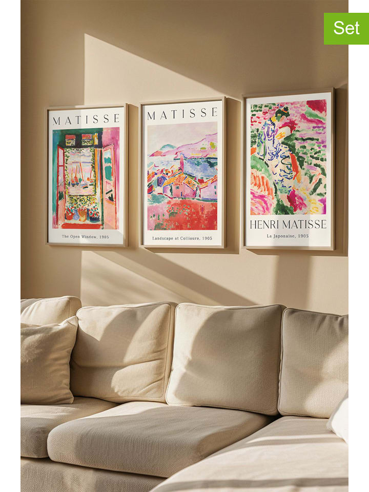 Wallity 3er-Set: Gerahmte Kunstdrucke - 69% | Größe 33x48 cm | Wanddekoration
