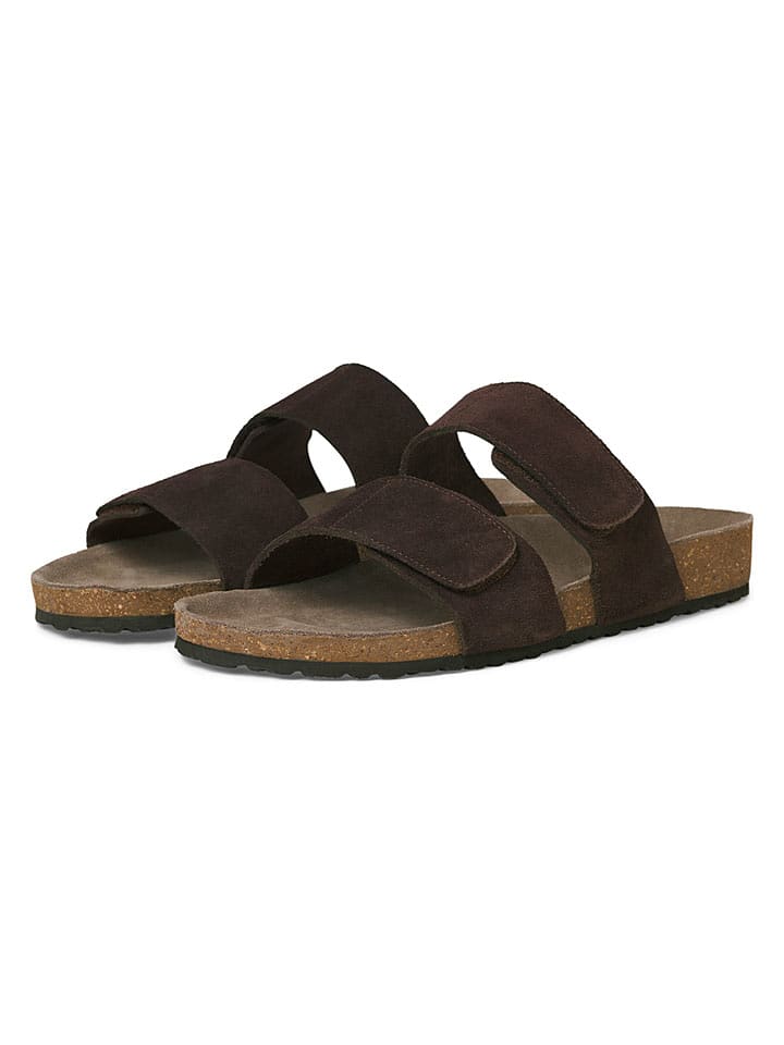 Jack & Jones Leder-Pantoletten "Malta" in Dunkelbraun - 47% | Größe 41 | Herren-hausschuhe