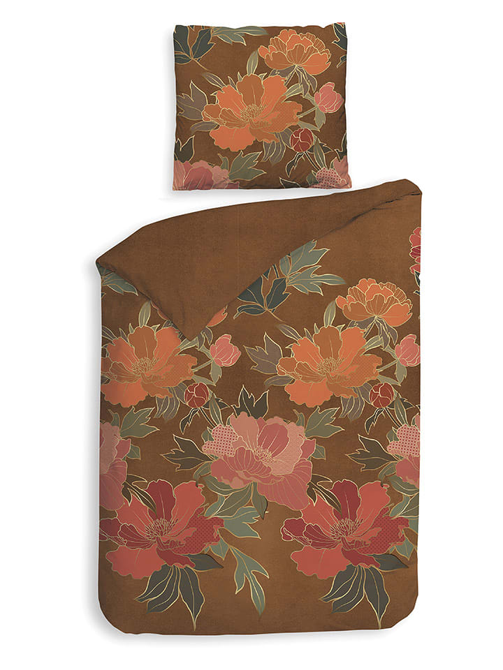 HNL Flanell-Bettwäsche-Set "Francesco" in Hellbraun/ Orange - 69% | Größe 135x200 cm | Bettwaesche-bettwaren
