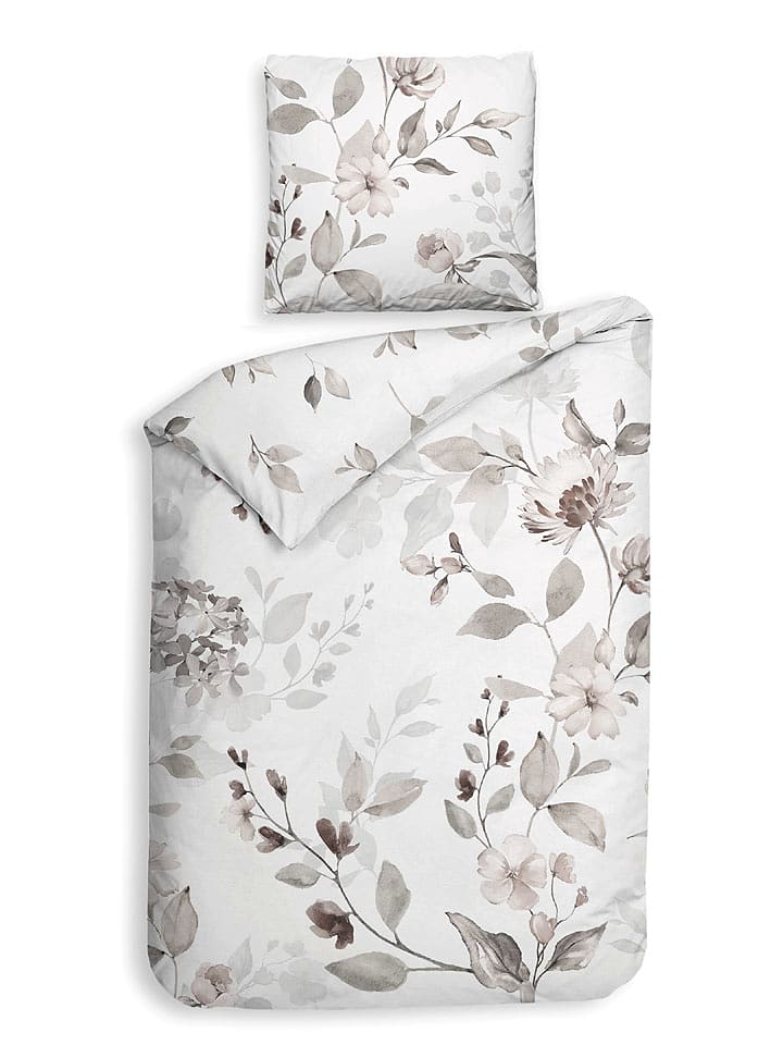 Heckett Lane Satin-Bettwäsche-Set "Amara" in Weiß/ Hellgrau - 61% | Größe 140x220 cm | Bettwaesche-bettwaren