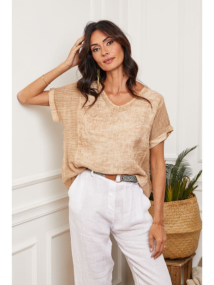 Fleur de Lin Leinen-Shirt "Fabioza" in Beige - 74% | Größe XL | Damen-tops