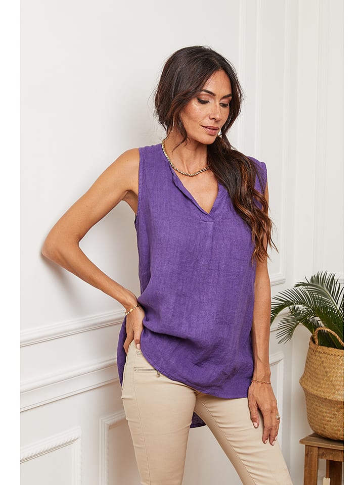 Fleur de Lin Leinen-Top "Harley" in Lila - 78% | Größe M | Damen-tops