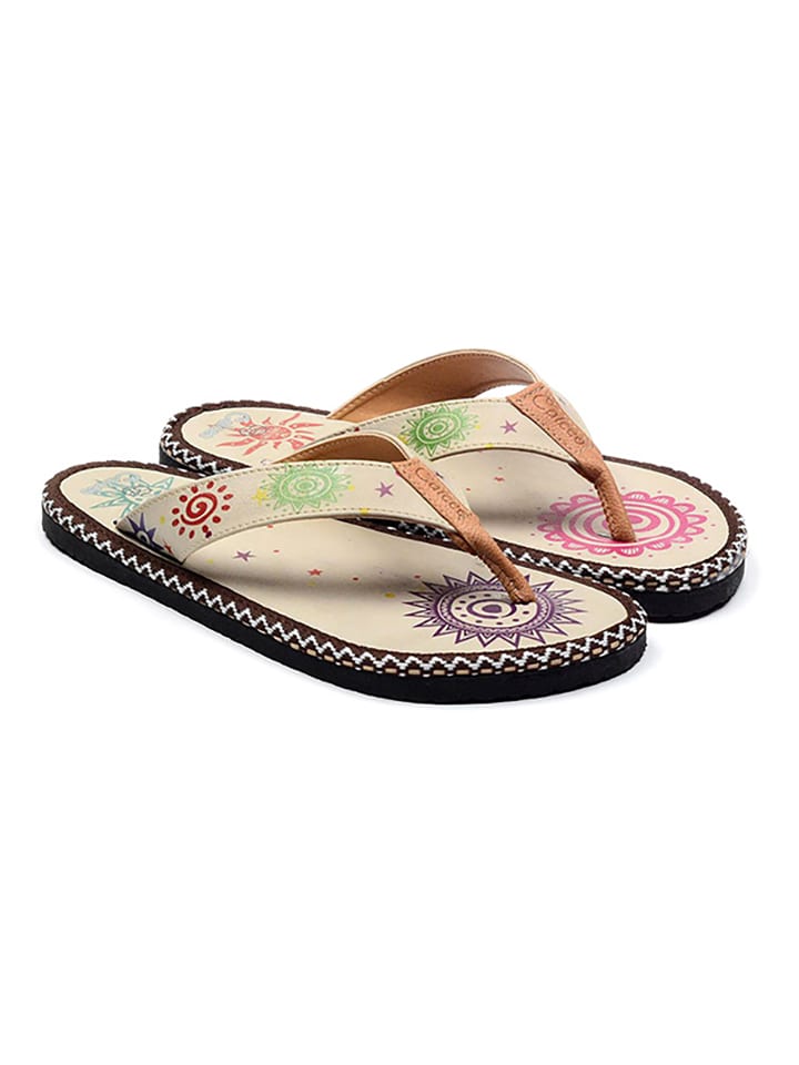 Calceo Zehentrenner in Beige/ Bunt - 76% | Größe 37 | Damen-sandalen