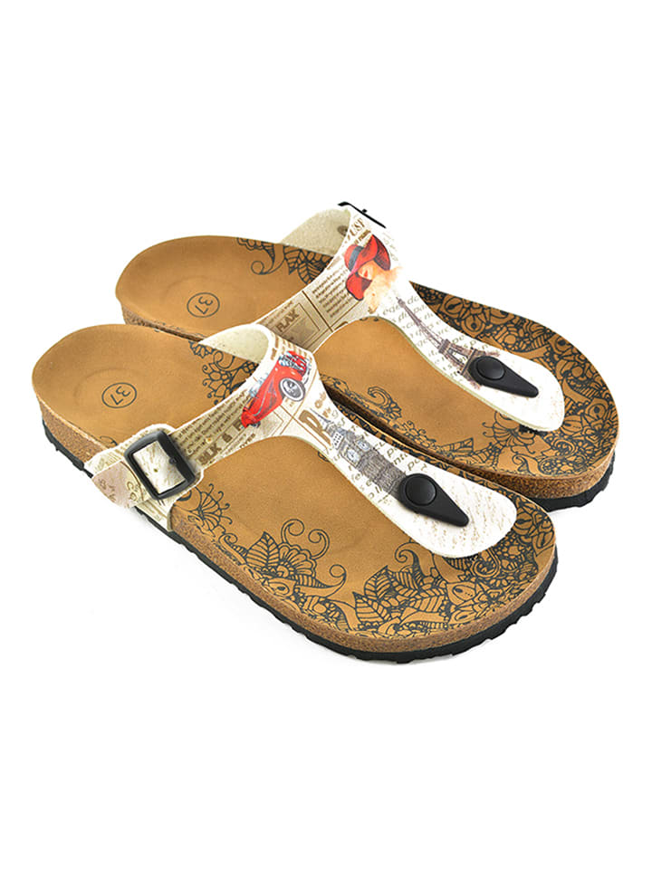 Calceo Zehentrenner in Beige/ Bunt - 75% | Größe 37 | Damen-sandalen