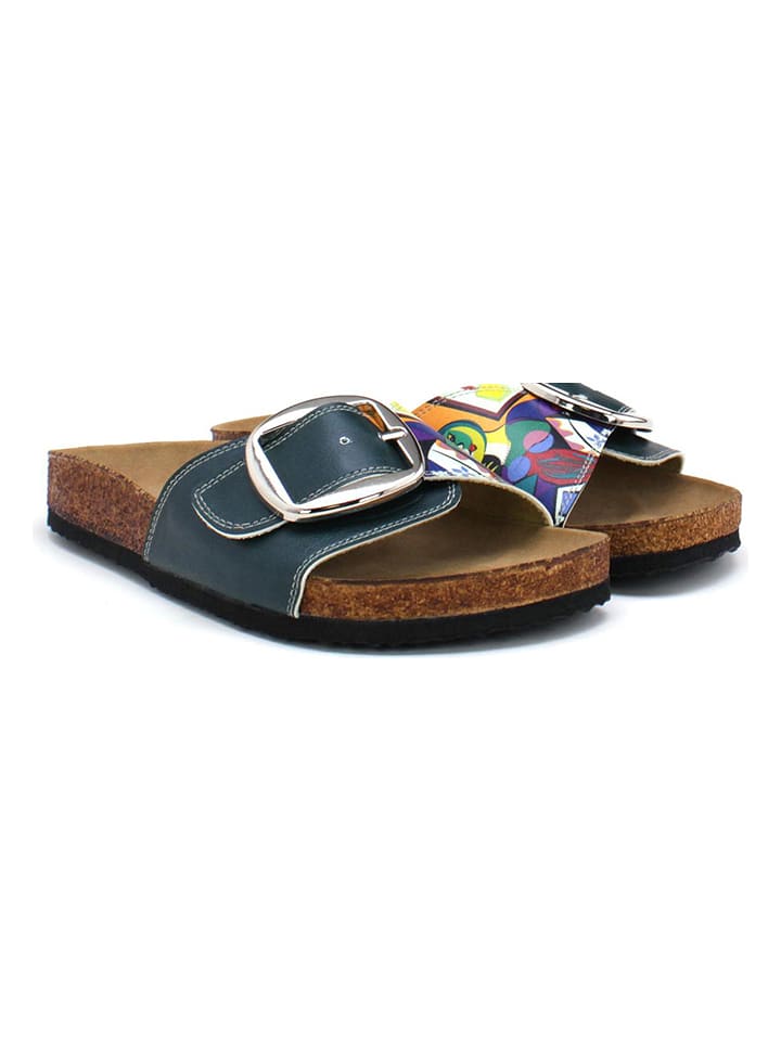 Calceo Pantoletten in Petrol/ Bunt - 72% | Größe 37 | Damen-pantoletten