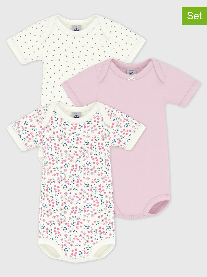 PETIT BATEAU 3er-Set: Bodys in Weiß/ Rosa - 40% | Größe 80 | Baby-bodys