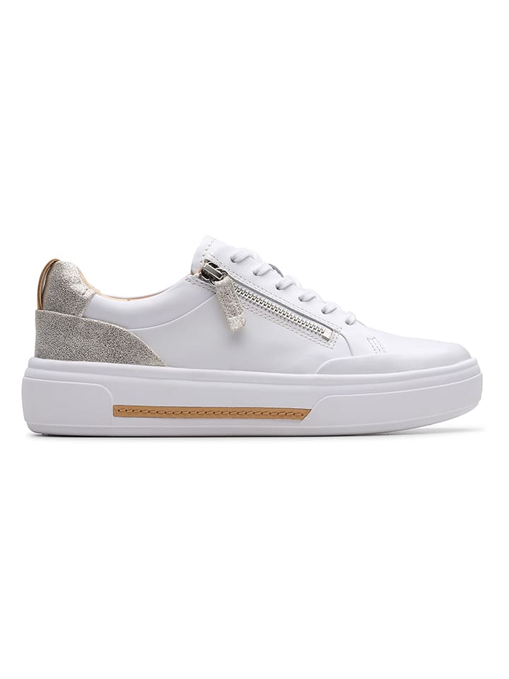 Clarks Leder-Sneakers "Hollyhock Zip" in Weiß/ Silber - 59% | Größe 39,5 | Damen-sneakers