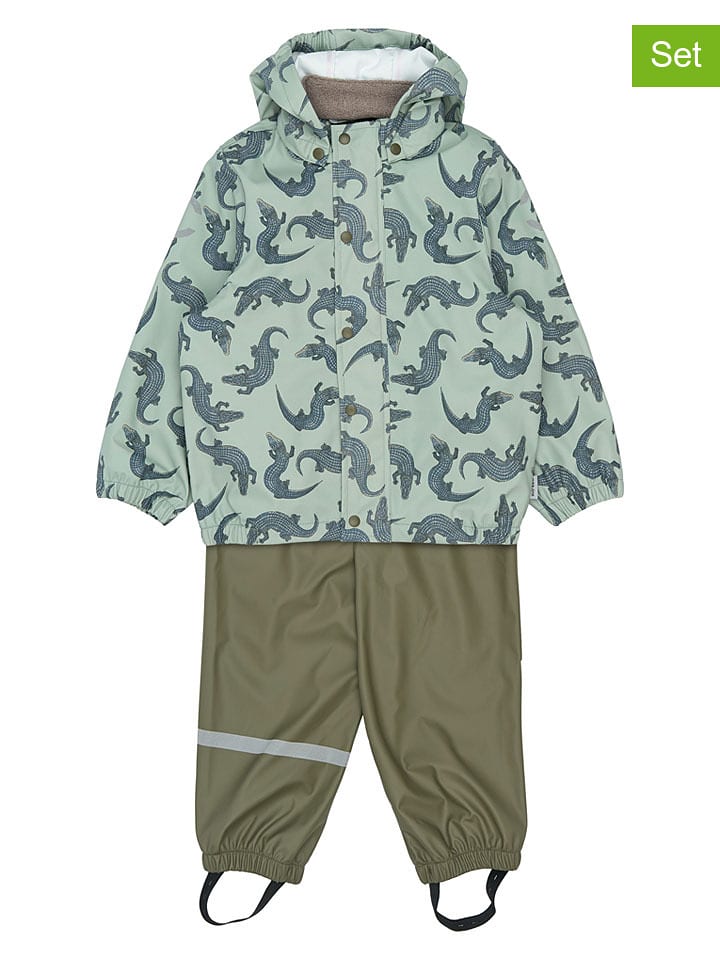 mikk-line 2tlg. Regenoutfit in Türkis/ Khaki - 53% | Größe 140 | Babyjacken
