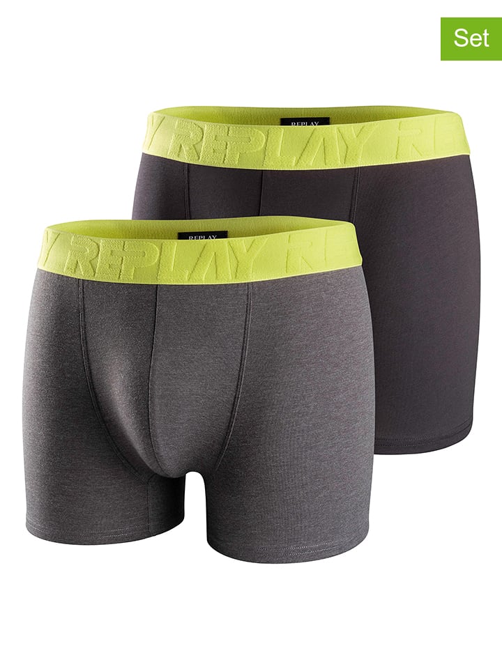 Replay Underwear 2er-Set: Boxershorts in Grau/ Schwarz - 48% | Größe XL | Herren-waesche