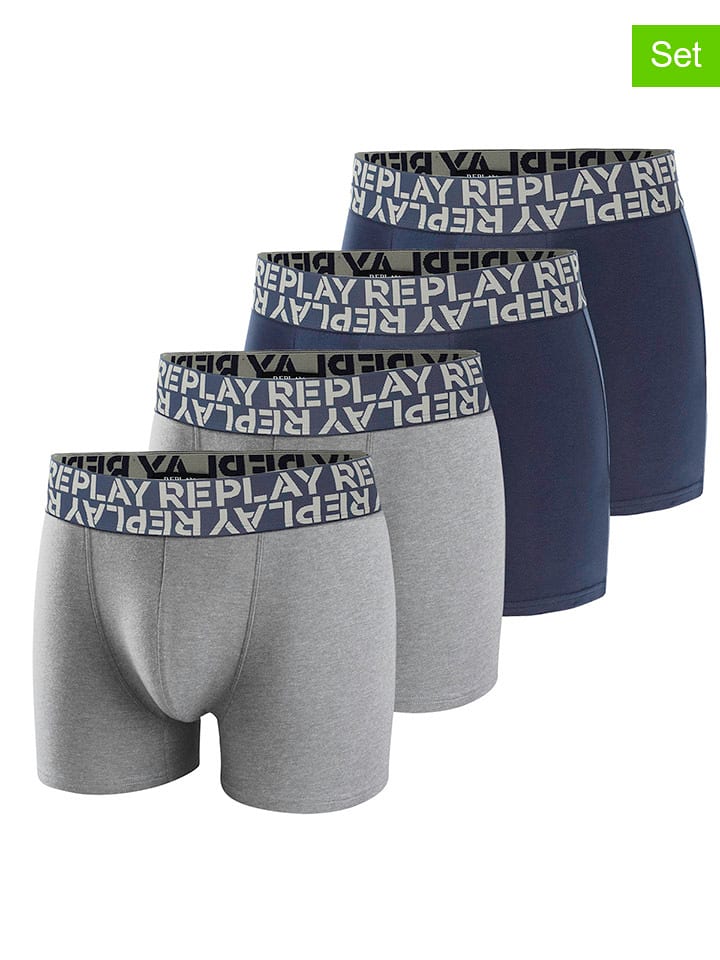 Replay Underwear 4er-Set: Boxershorts in Dunkelblau/ Grau - 57% | Größe XXL | Herren-waesche