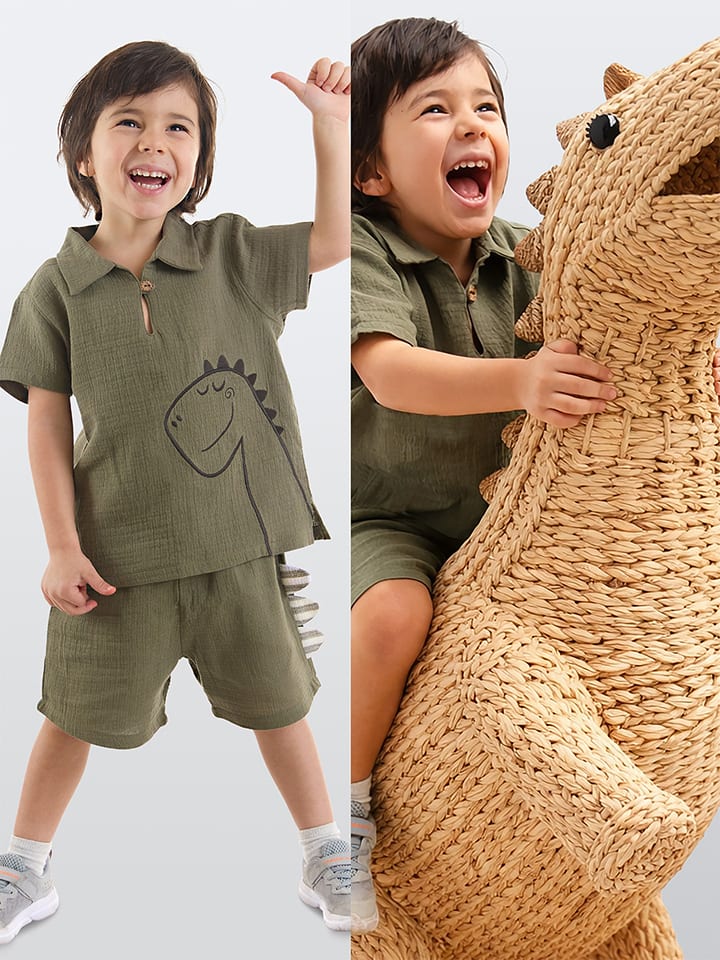 Denokids 2tlg. Outfit "Dino Muslin" in Khaki - 71% | Größe 110 | Baby-shirts