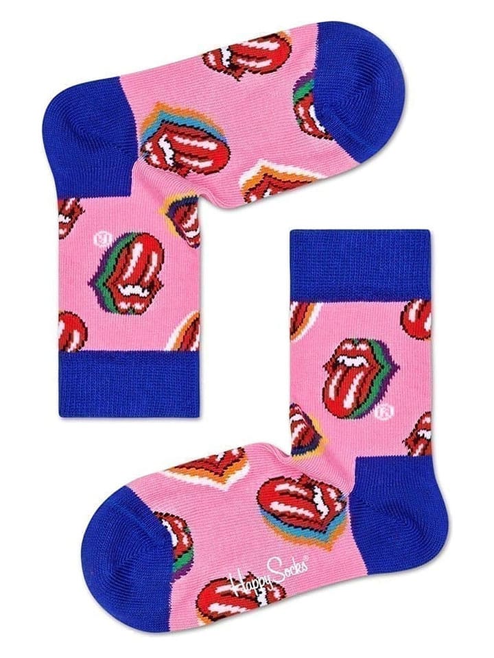 Happy Socks Socken "Rolling Stones Candy Kiss" in Rosa/ Dunkelblau - 69% | Größe 24-26 | Babysocken-strumpfhosen