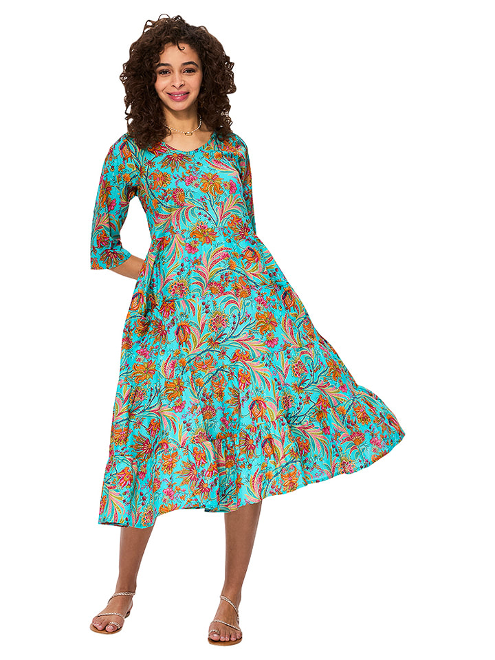 Aller Simplement Kleid in Türkis/ Orange - 75% | Größe 38/40 | Damen-kleider
