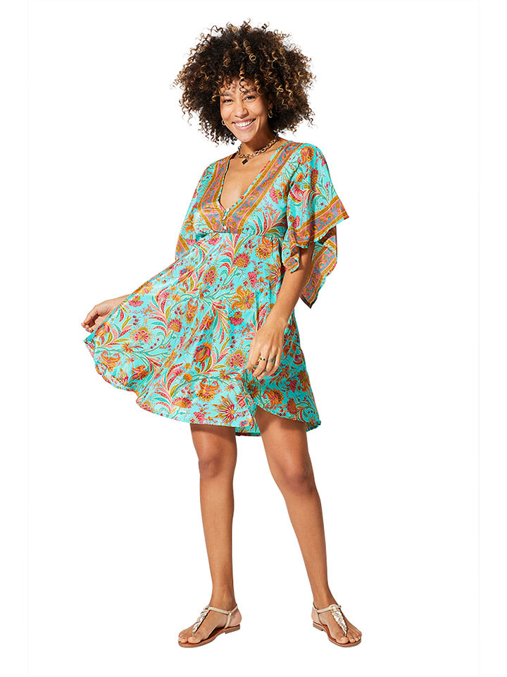 Aller Simplement Kleid in Türkis/ Orange - 74% | Größe 34/36 | Damen-kleider