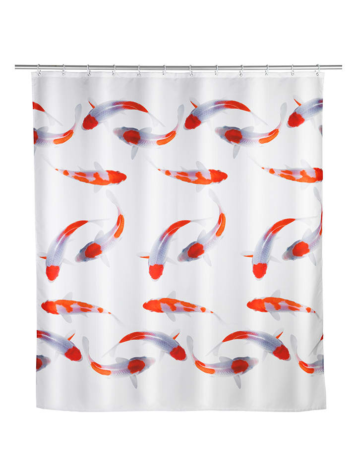 Wenko Duschvorhang "Nagoya" in Weiß/ Rot - (L)200 x (B)180 cm - 80% | Badtextilien