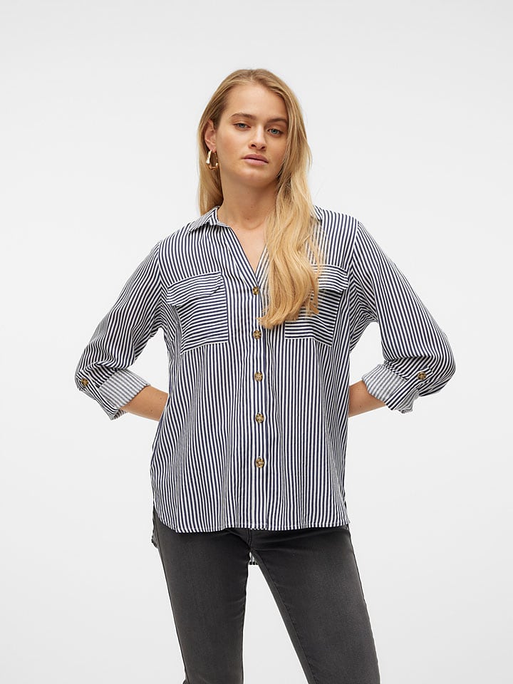 Vero Moda Hemd in Dunkelblau/ Weiß - 40% | Größe S | Damen-blusen