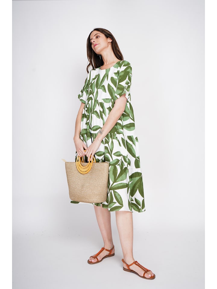 Le Jardin du Lin Kleid in Grün/ Weiß - 74% | Größe 40 | Damen-kleider
