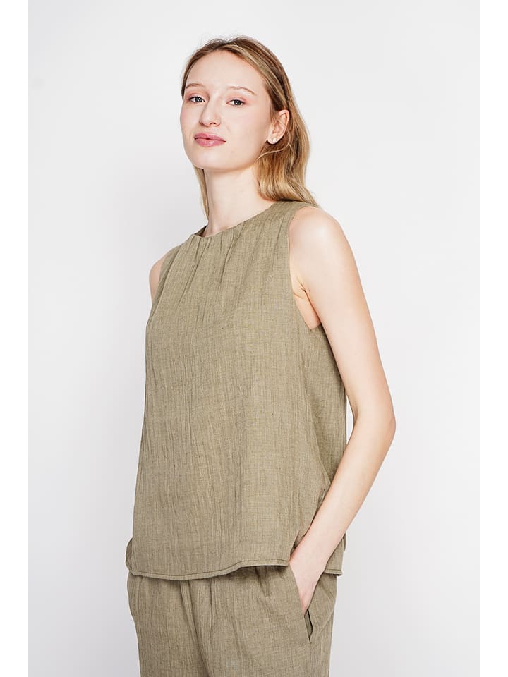 Le Jardin du Lin Leinen-Top in Khaki - 69% | Größe 40 | Damen-tops