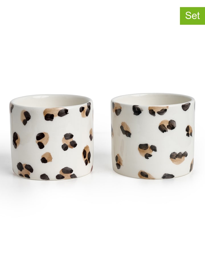 Madre Selva 2er-Set: Becher "Cheetah" in Weiß/ Beige - (H)7 cm - 48% | Gedeckter-tisch