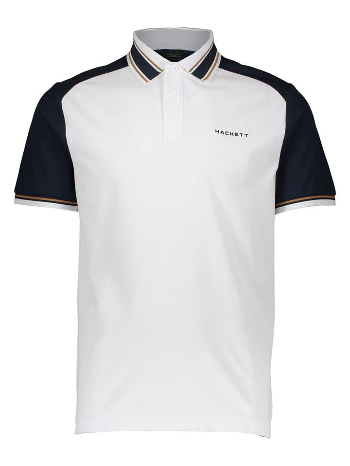 Hackett London Poloshirt in Weiß/ Dunkelblau - 63% | Größe M | Herren-plussize