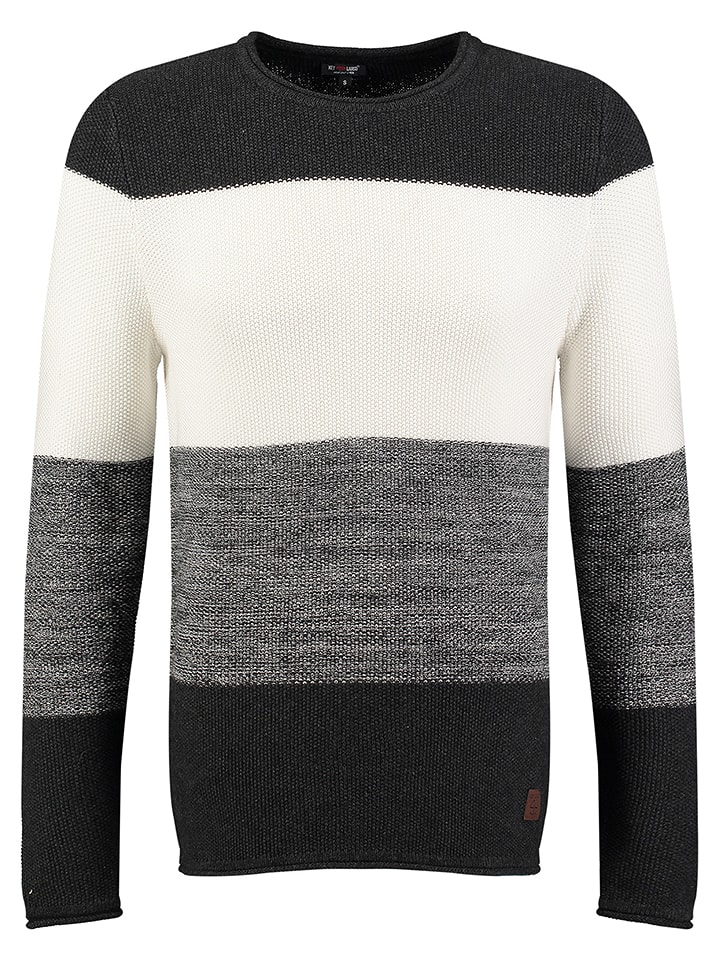 KEY LARGO Pullover "Jogi" in Schwarz/ Weiß/ Grau - 60% | Größe M | Herren-plussize