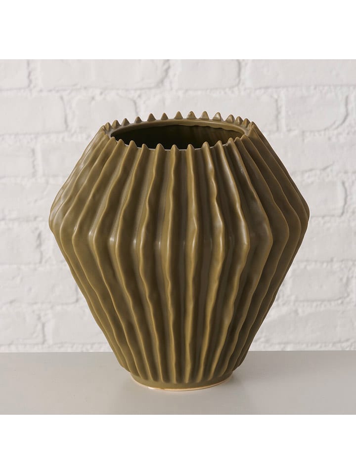 Boltze Vase "Plisseo" in Khaki - (H)23.5 x Ø 24 cm - 48% | Kerzen-vasen