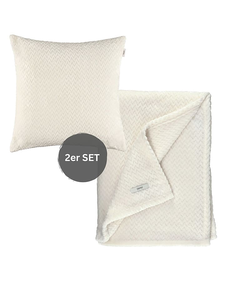 ESPRIT 2tlg. Set: Plaid & Kissenhülle "Comfy" in Creme - 60% | Decken