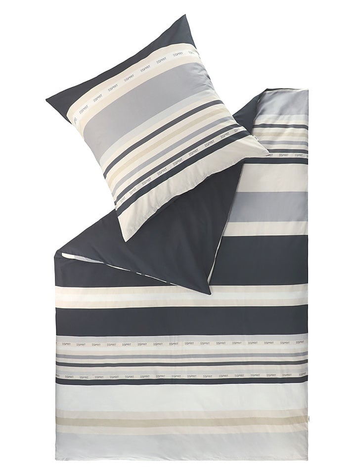 ESPRIT Renforcé-Bettwäsche-Set "Stripe" in Grau/ Schwarz - 50% | Größe 135x200 cm | Bettwaesche-bettwaren