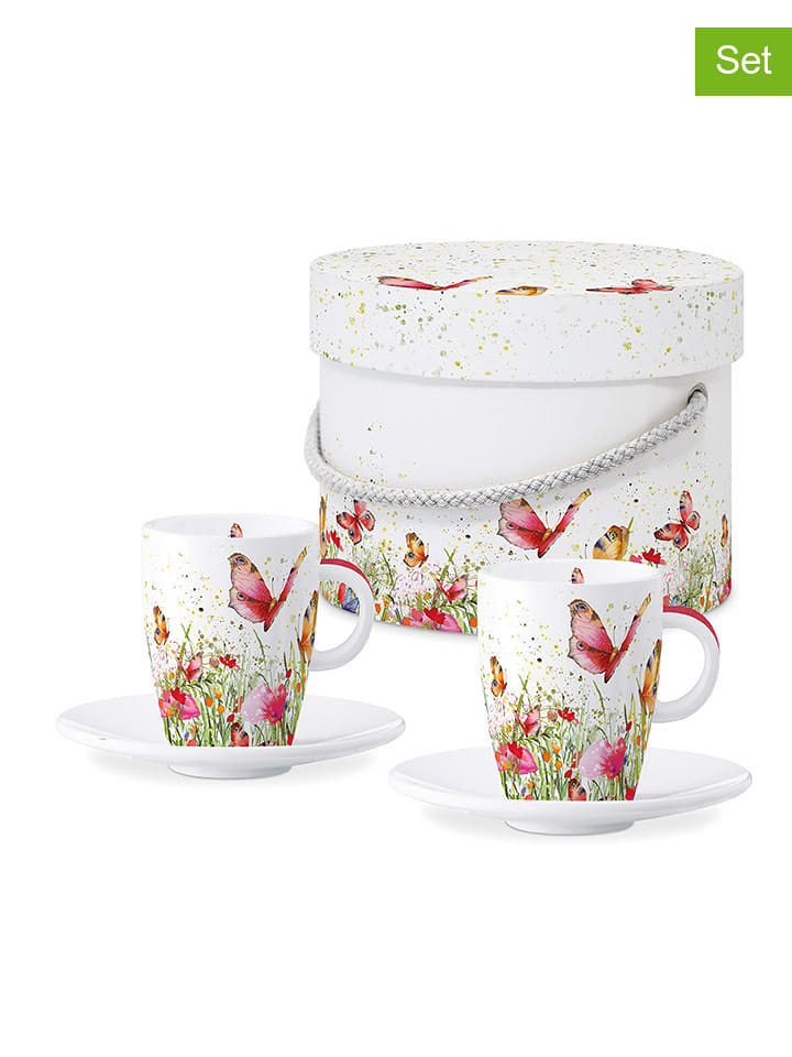ppd 2er-Set: Espressotassen "Flowerfield" in Weiß/ Pink - 80 ml - 49% | Gedeckter-tisch