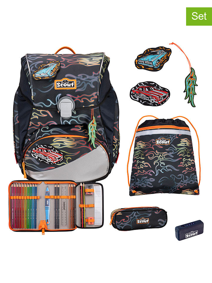 Scout 5tlg. Schulranzen-Set "Alpha Set Safety Light" in Schwarz - (B)29 x (H)40 x (T)24 cm - 49% | Buero-schulbedarf