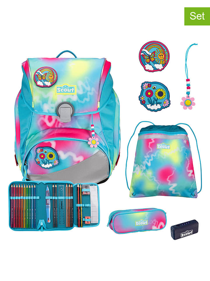 Scout 5tlg. Schulranzen-Set "Alpha Set Safety Light" in Türkis - (B)29 x (H)40 x (T)24 cm - 53% | Buero-schulbedarf