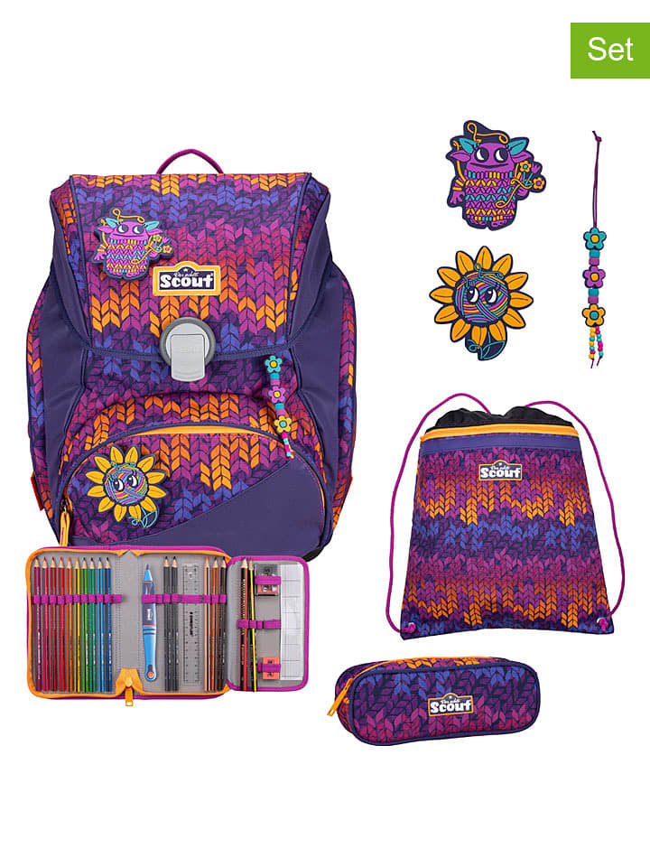 Scout 5tlg. Schulranzen-Set "Alpha Set Superflash" in Lila - (B)29 x (H)40 x (T)24 cm - 51% | Buero-schulbedarf