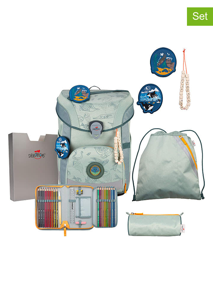 DerDieDas 6tlg. Schulranzen-Set "ErgoFlex Easy ECO Set" in Grau - (B)28 x (H)39 x (T)24 cm - 44% | Buero-schulbedarf