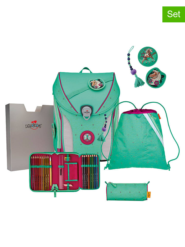 DerDieDas 5tlg. Schulranzen-Set " ErgoFlex Max - Peppermint Pony" in Türkis - 53% | Buero-schulbedarf