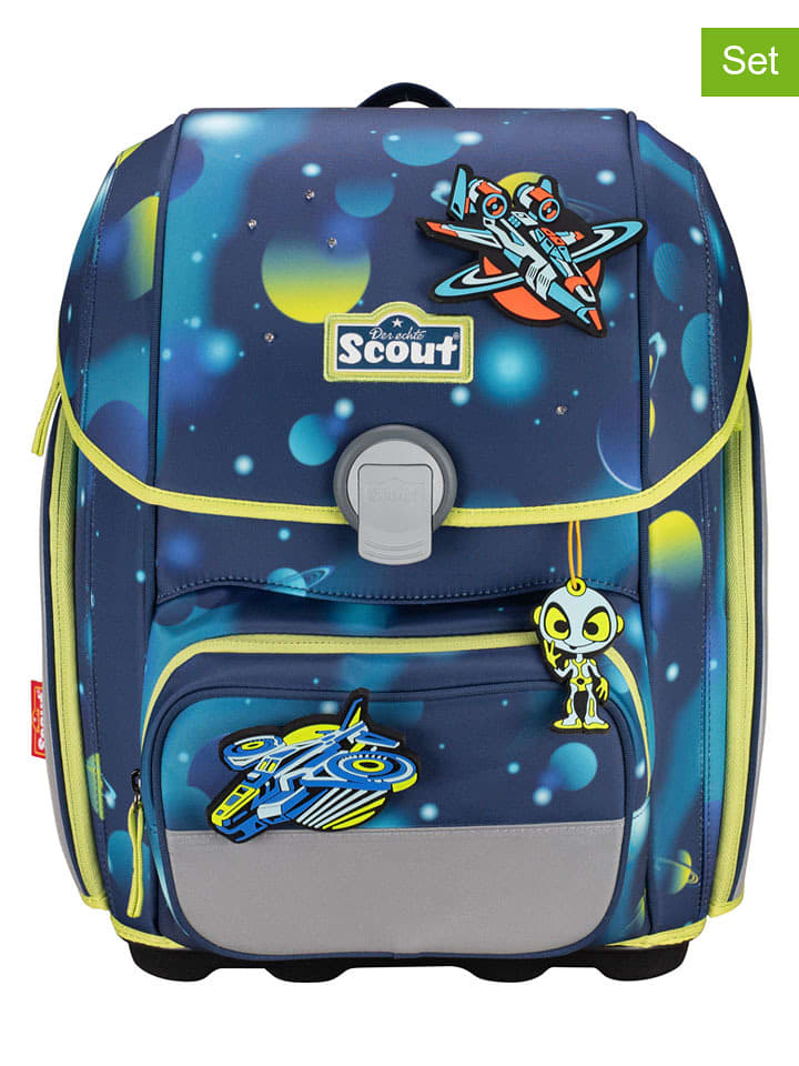 Scout 5tlg. Schulranzen-Set "Genius Set LED - Planets" in Blau - 48% | Buero-schulbedarf