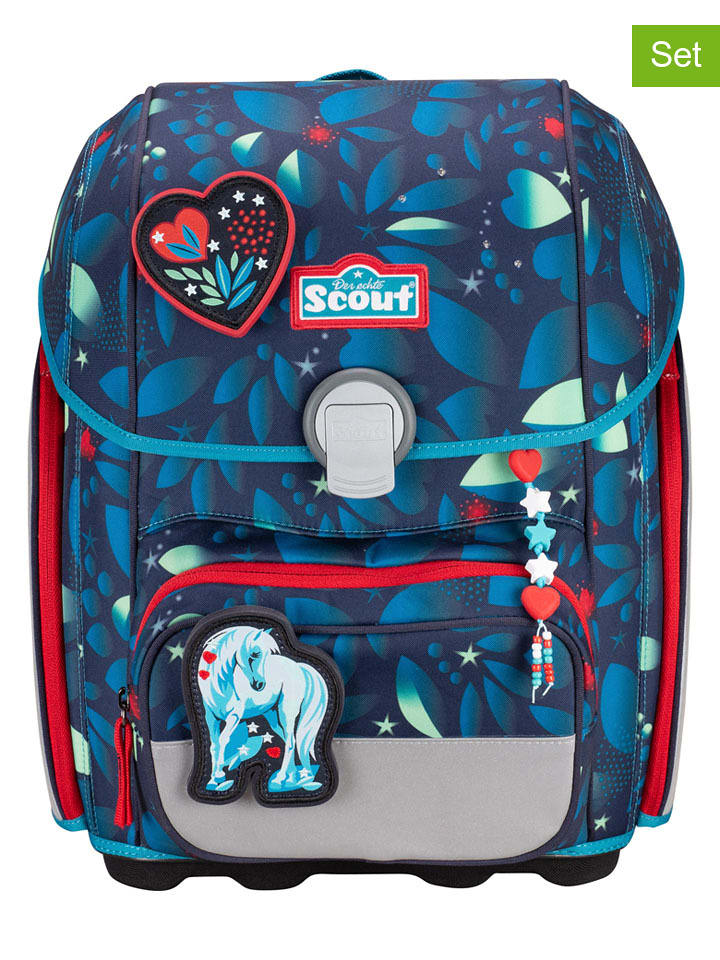 Scout 5tlg. Schulranzen-Set "Genius Set LED - White Unicorn" in Blau - 53% | Buero-schulbedarf