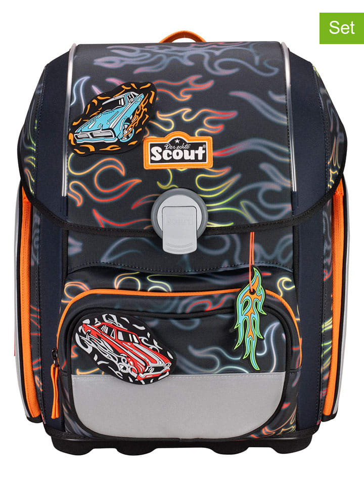 Scout 5tlg. Schulranzen-Set "Genius Set Safety Light - Flames" in Anthrazit - 48% | Buero-schulbedarf