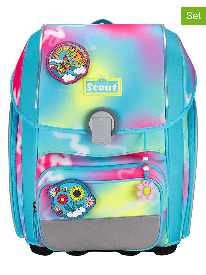 Scout 5tlg. Schulranzen-Set "Genius Set Safety Light - Happy Rainbow" in Bunt - 51% | Buero-schulbedarf