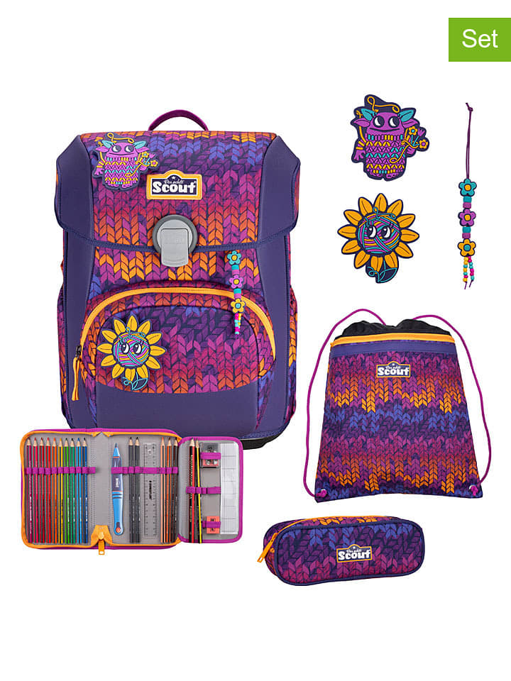 Scout 5tlg. Schulranzen-Set "Neo Set Superflash" in Lila - (B)30 x (H)38 x (T)27 cm - 40% | Buero-schulbedarf