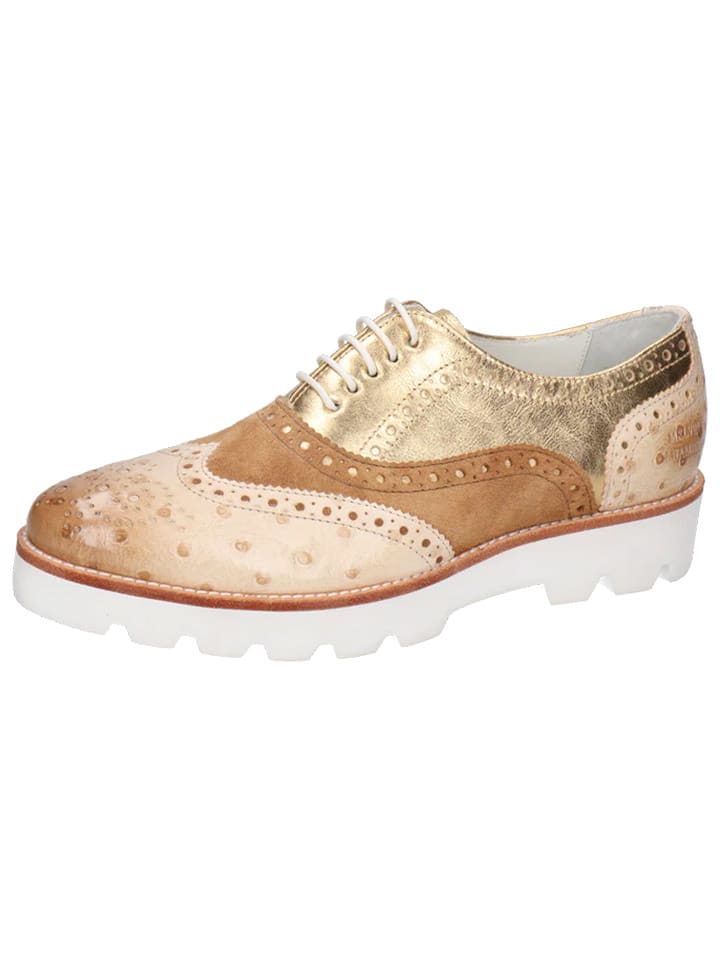MELVIN & HAMILTON Leder-Schnürschuhe "Molly 2" in Hellbraun/ Gold/ Beige - 49% | Größe 41 | Damen-schnuerschuhe