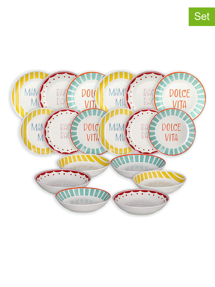 Tognana 18tlg. Tafelservice "Moon Viva L'italia" in Gelb/ Rot/ Mint - 52% | Gedeckter-tisch