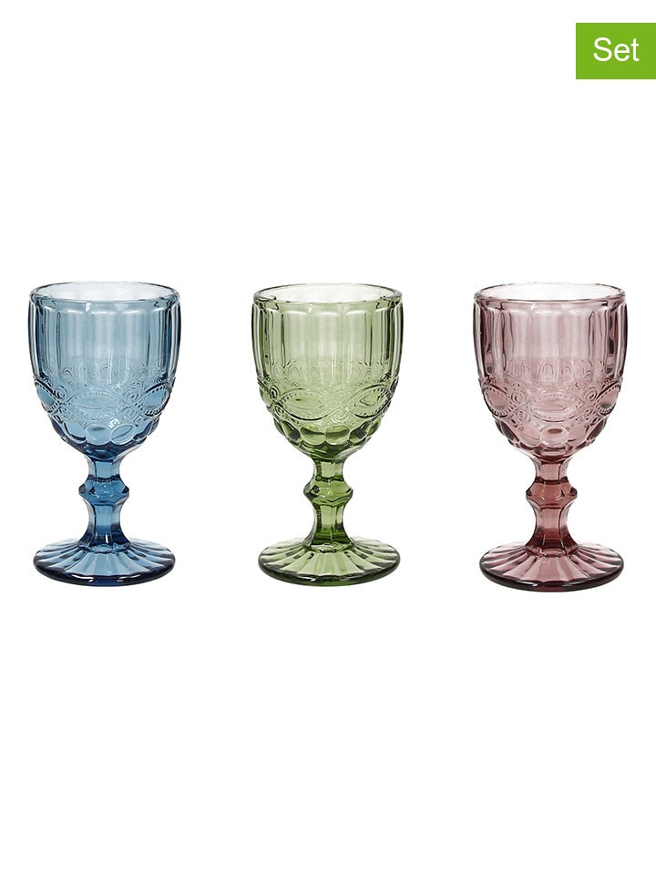 Tognana 3er-Set: Gläser "Madame" in Blau/ Grün/ Rosa - 260 ml - 23% | Gedeckter-tisch